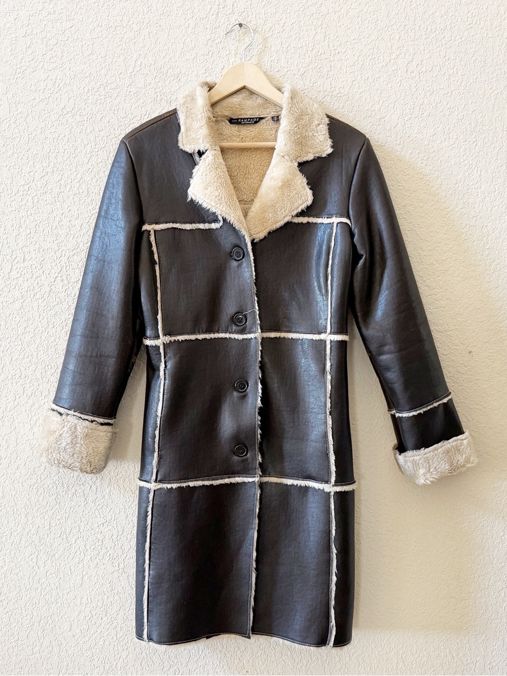 Rampage Coat Faux Leather Faux Shearling Long Penny Lane Vintage Retro Y2K Med